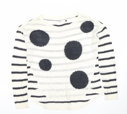 ONLY Womens Black White Striped Polka Dot Knit Jumper Size S