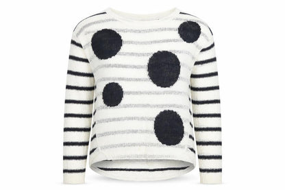 Front view of Only women’s black white striped polka dot knit jumper, size S