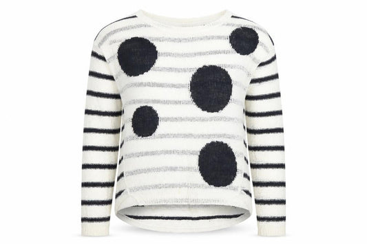 ONLY Womens Black White Striped Polka Dot Knit Jumper Size S