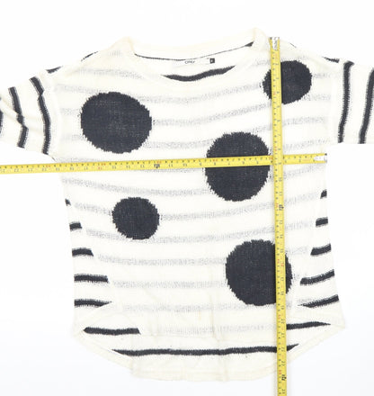 ONLY Womens Black White Striped Polka Dot Knit Jumper Size S