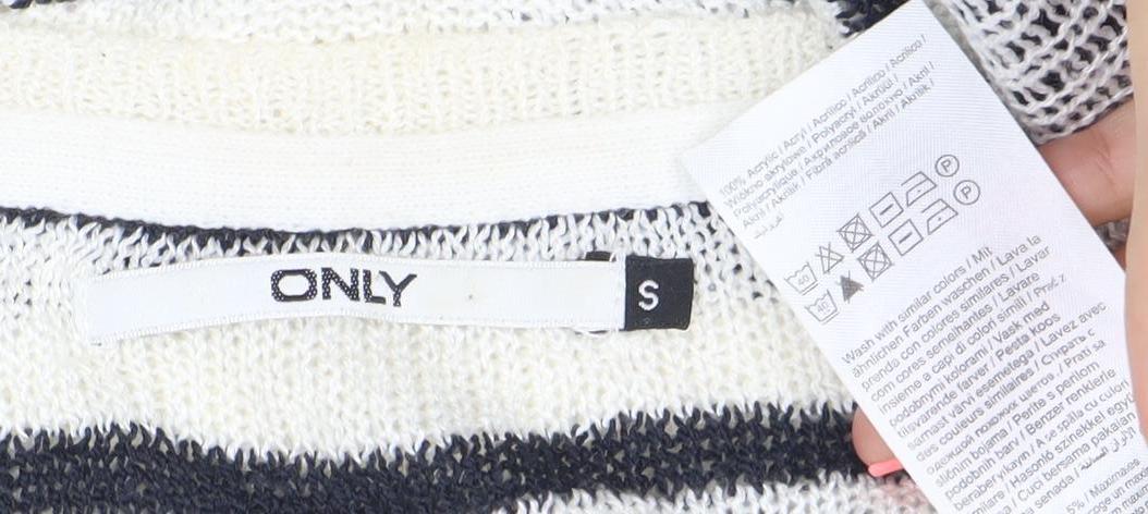 ONLY Womens Black White Striped Polka Dot Knit Jumper Size S