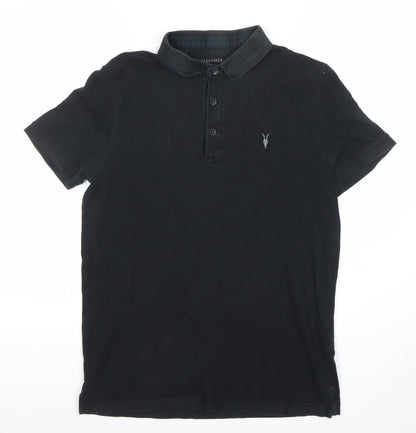 AllSaints Men’s Black Polo Shirt Size M Short Sleeve Cotton