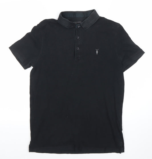 AllSaints Men’s Black Polo Shirt Size M Short Sleeve Cotton