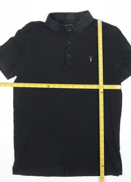 AllSaints Men’s Black Polo Shirt Size M Short Sleeve Cotton