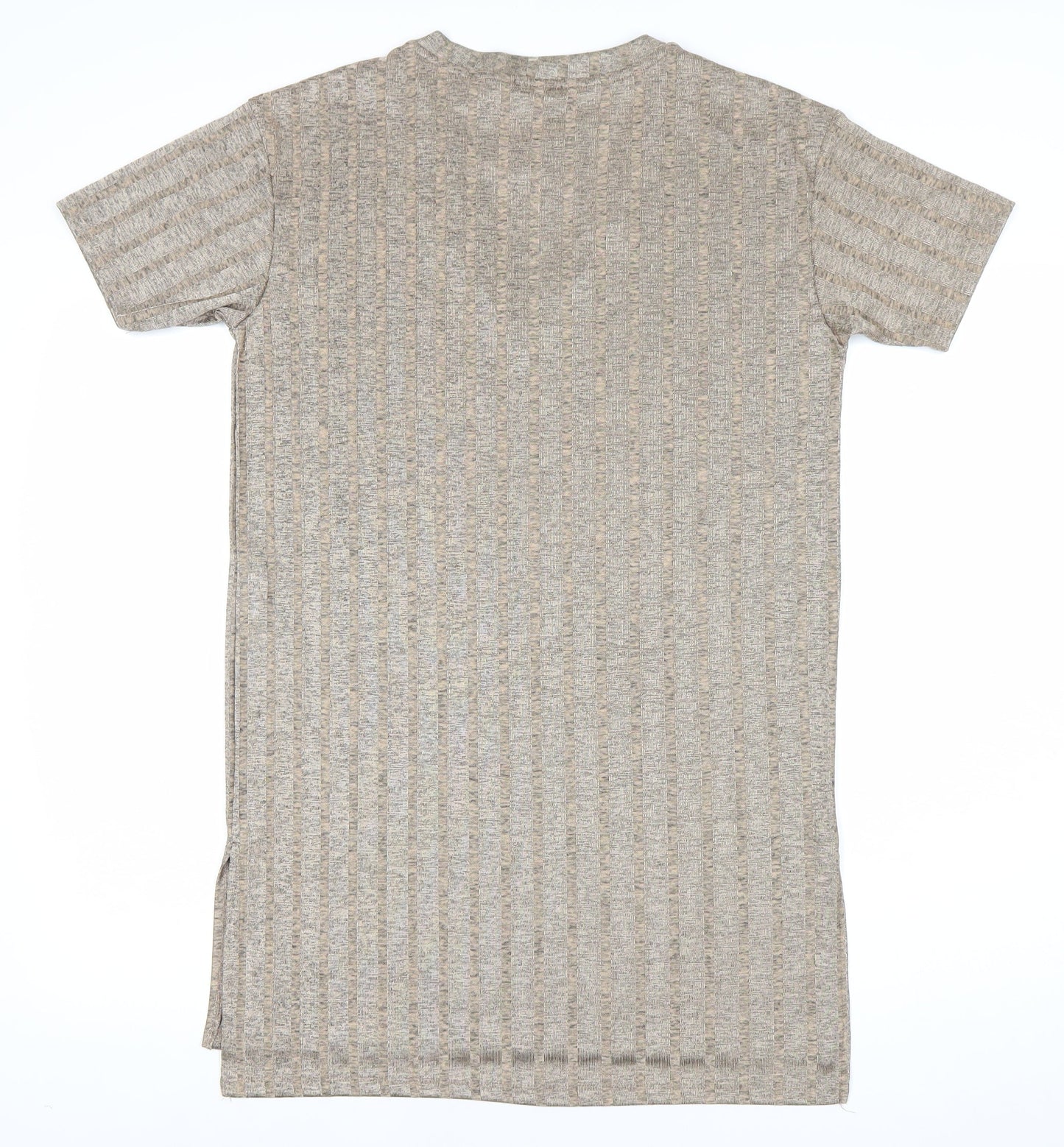 Zara Women Beige XL T-Shirt Dress V-Neck Short Sleeve Casual