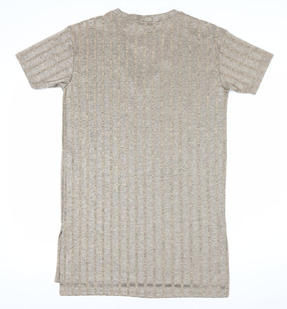 Zara Women Beige XL T-Shirt Dress V-Neck Short Sleeve Casual