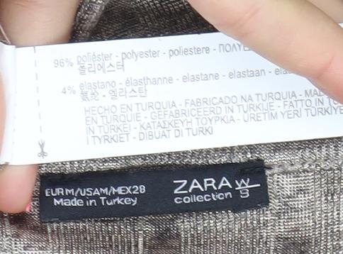 Zara Women Beige XL T-Shirt Dress V-Neck Short Sleeve Casual