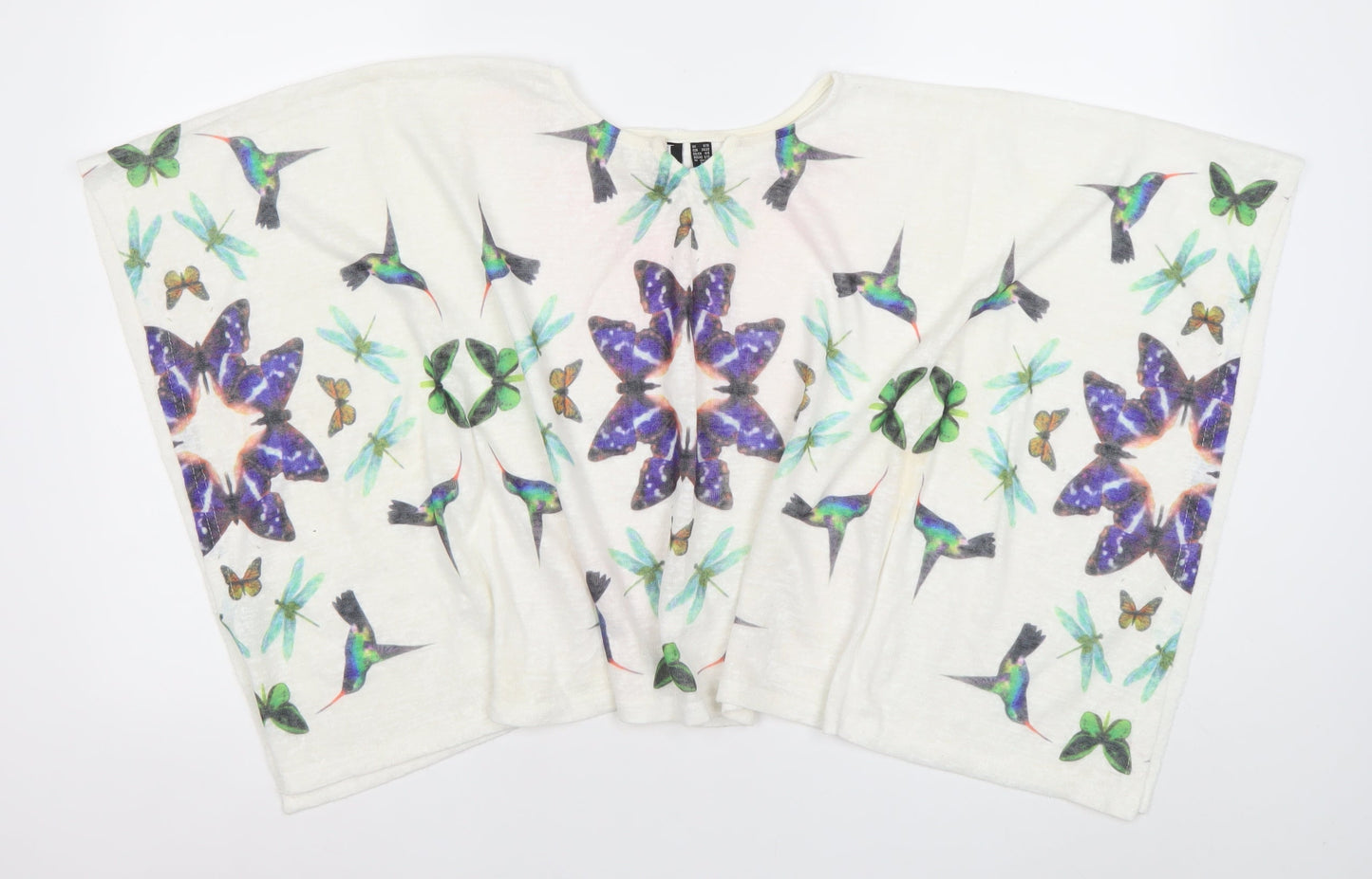 Izabel London Women’s White Kimono Sleeve Blouse Top S Butterfly Bird Print