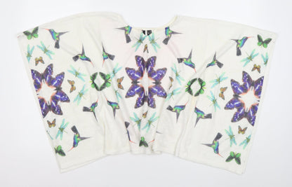 Izabel London Women’s White Kimono Sleeve Blouse Top S Butterfly Bird Print