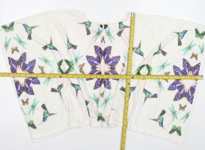 Izabel London Women’s White Kimono Sleeve Blouse Top S Butterfly Bird Print