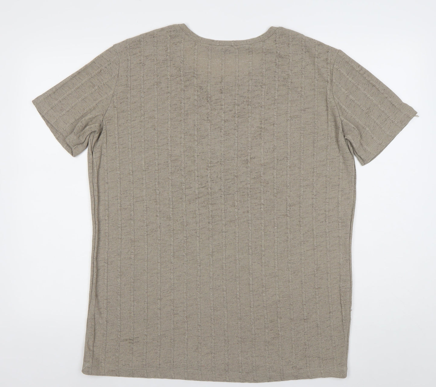 Zara Women Beige Cotton Henley Jumper Size 12 Short Sleeve
