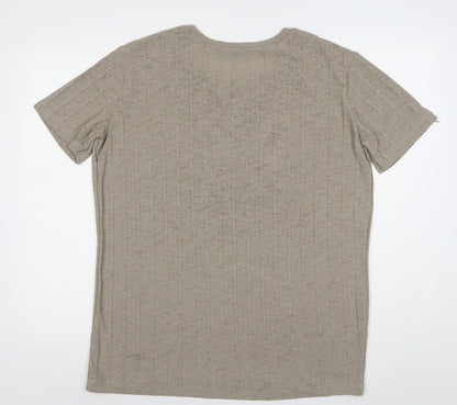 Zara Women Beige Cotton Henley Jumper Size 12 Short Sleeve