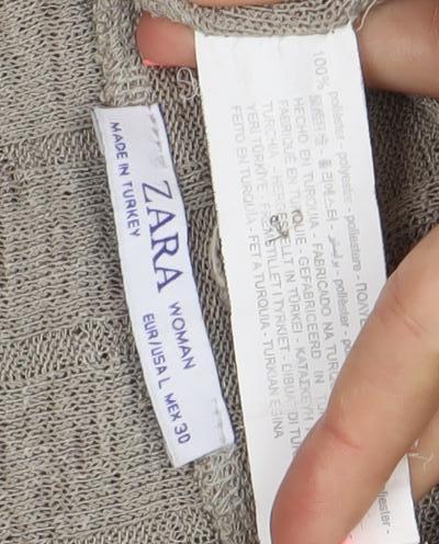 Zara Women Beige Cotton Henley Jumper Size 12 Short Sleeve