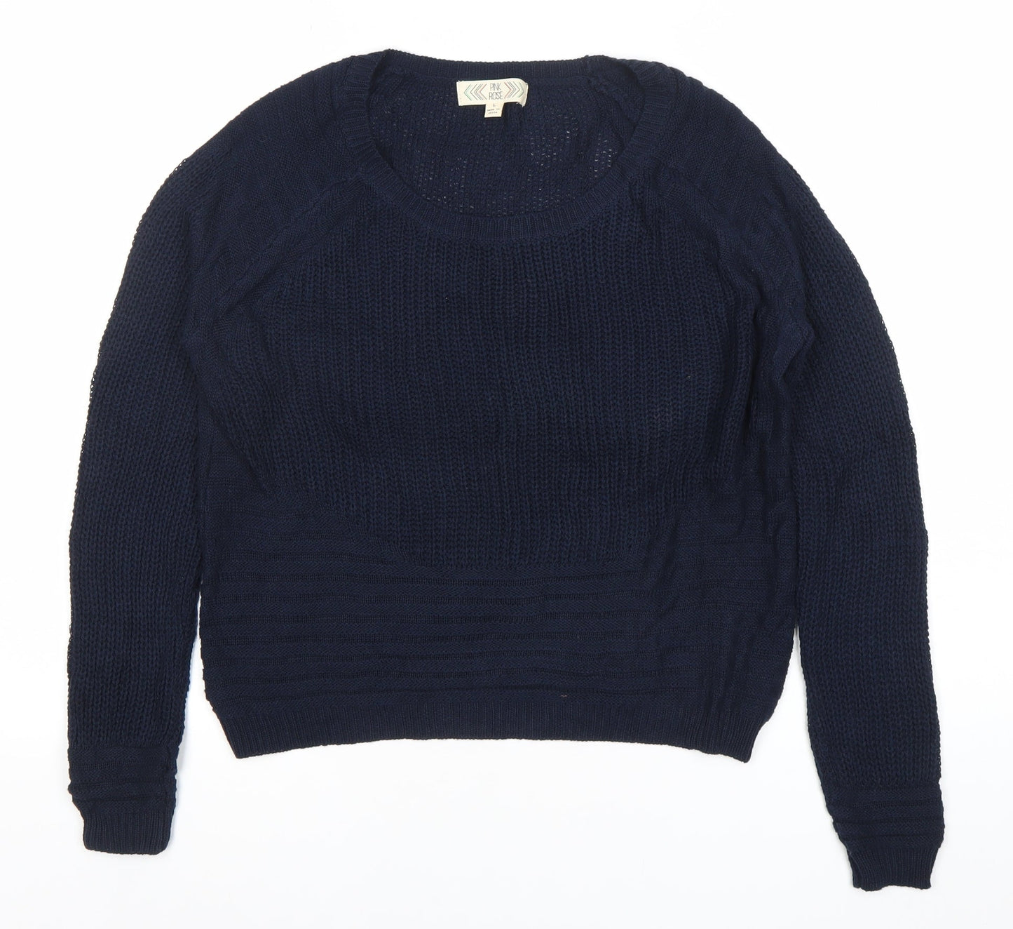 Pink Rose Womens Blue L Chunky Knit Pullover Jumper Casual