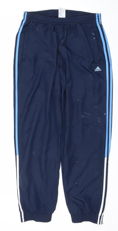 Adidas Men’s Blue Track Pants L Elastic Waist Side Stripe