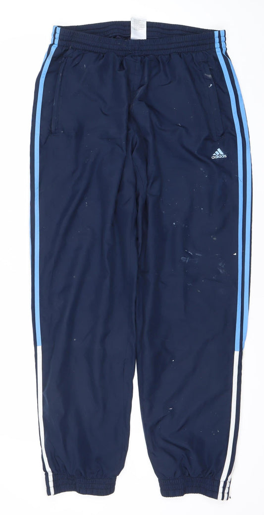 Adidas Men’s Blue Track Pants L Elastic Waist Side Stripe