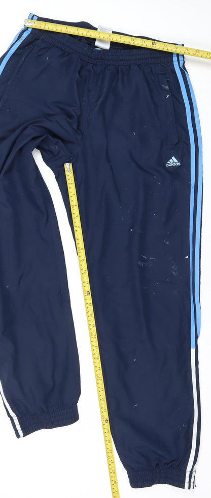 Adidas Men’s Blue Track Pants L Elastic Waist Side Stripe