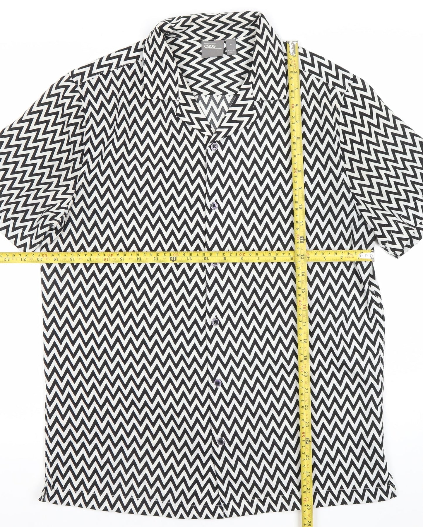 ASOS Unisex Black White Geometric Button-Up Shirt Size M