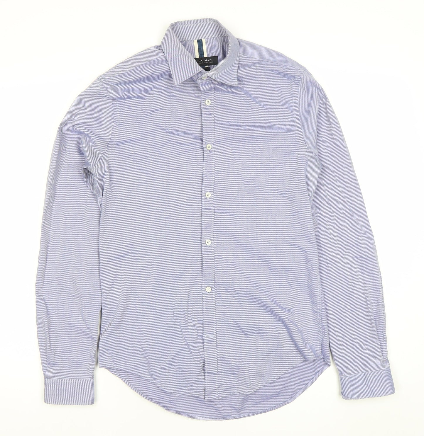 Zara Man Slim Fit Blue Striped Cotton Long Sleeve Shirt S
