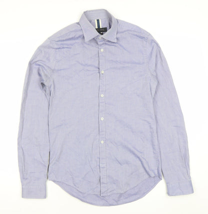 Zara Man Slim Fit Blue Striped Cotton Long Sleeve Shirt S
