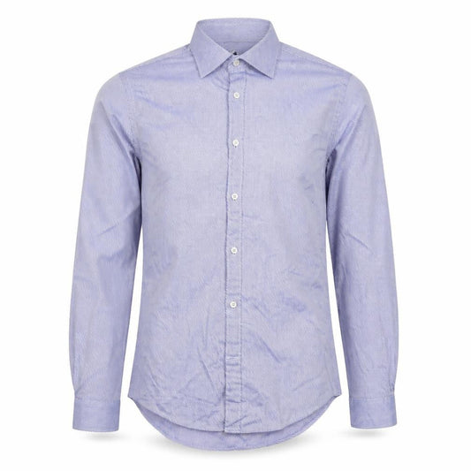 Front view of Zara Man Slim Fit Blue Striped Cotton Long Sleeve Shirt S