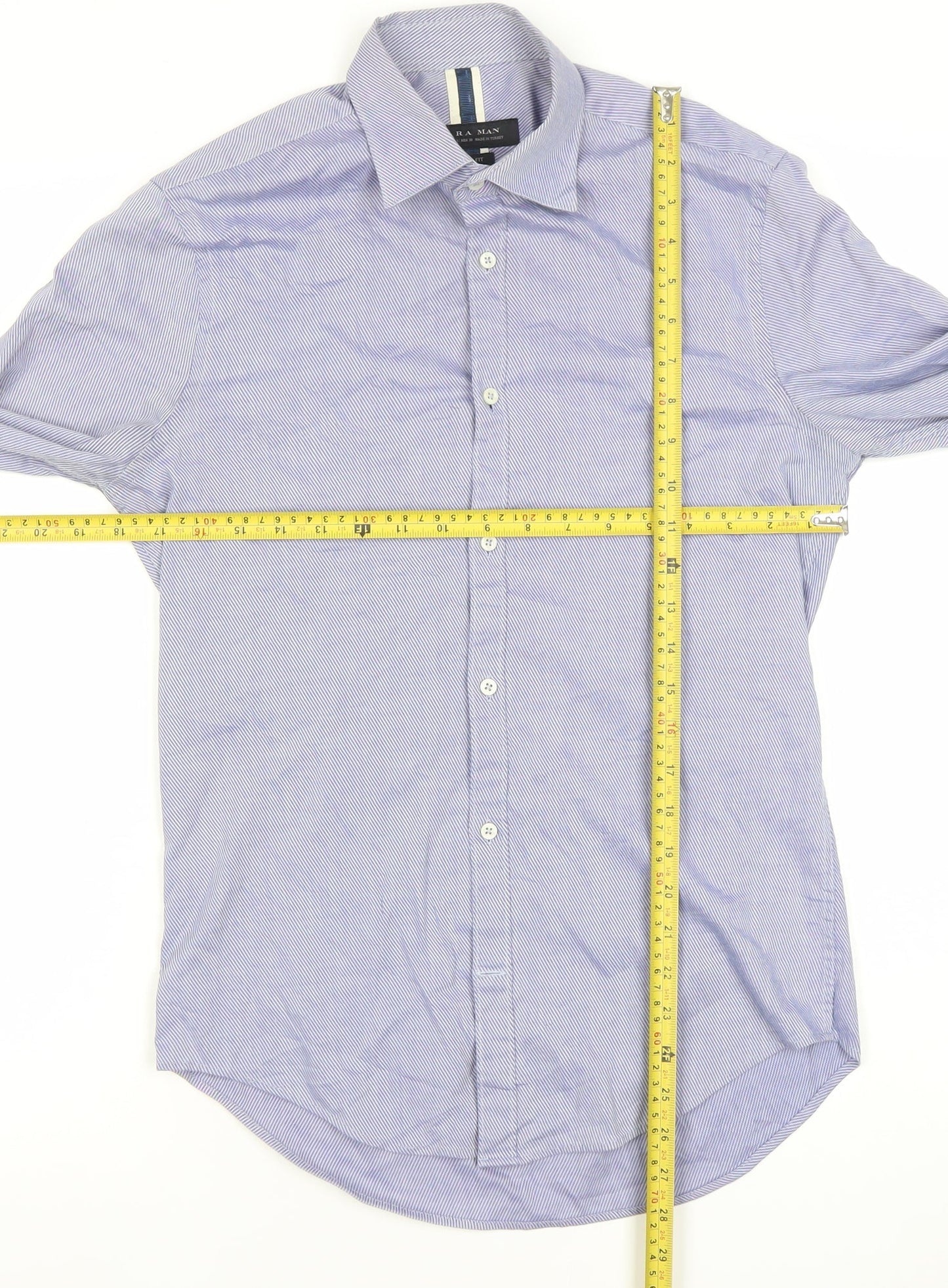 Zara Man Slim Fit Blue Striped Cotton Long Sleeve Shirt S