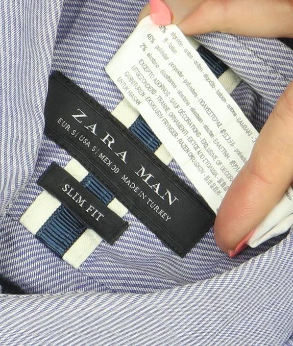 Zara Man Slim Fit Blue Striped Cotton Long Sleeve Shirt S