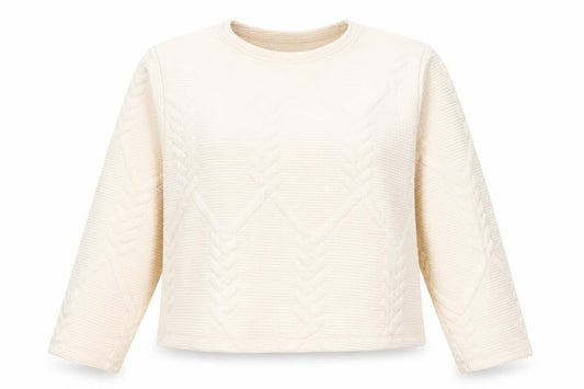 Front view of Gallery Women Ivory Long Sleeve Pullover Sweatshirt Medium