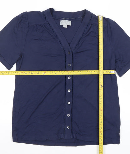 Pure Collection Womens Blue Size 8 Button Up V-Neck Top