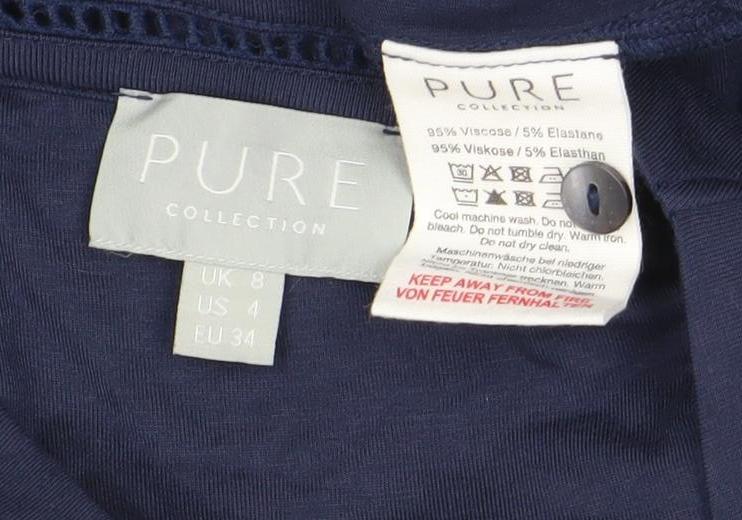 Pure Collection Womens Blue Size 8 Button Up V-Neck Top