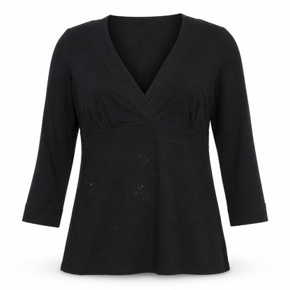 H&M Women Black Wrap Blouse Viscose Stretch M 3/4 Sleeve