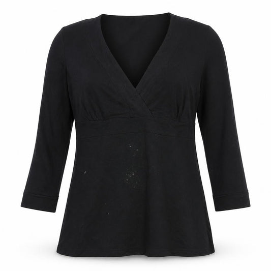 H&M Women Black Wrap Blouse Viscose Stretch M 3/4 Sleeve