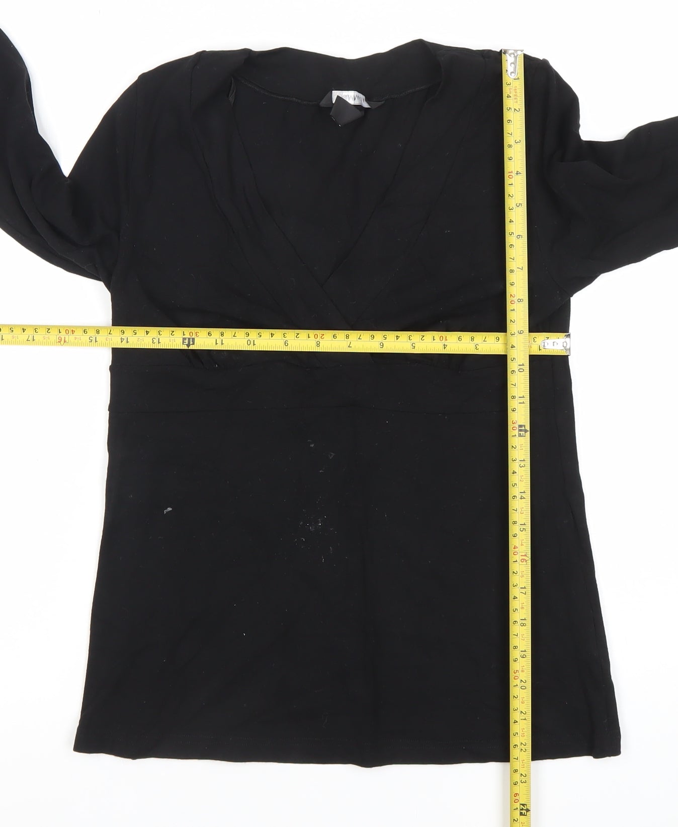H&M Women Black Wrap Blouse Viscose Stretch M 3/4 Sleeve