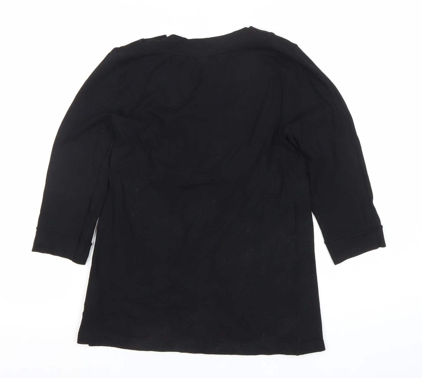 H&M Women Black Wrap Blouse Viscose Stretch M 3/4 Sleeve