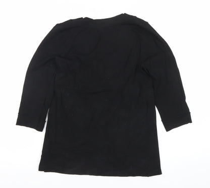 H&M Women Black Wrap Blouse Viscose Stretch M 3/4 Sleeve