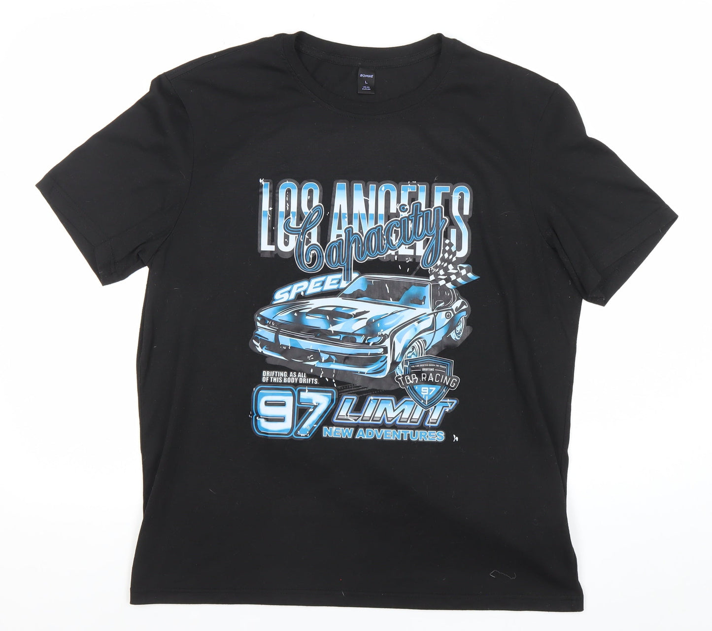 ROMWE Women’s Black Graphic Racing Car Print T-Shirt Size 22