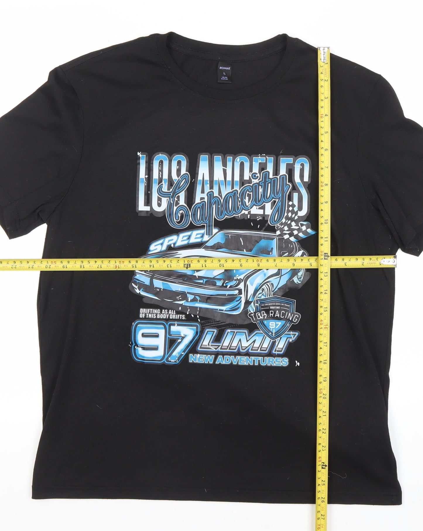 ROMWE Women’s Black Graphic Racing Car Print T-Shirt Size 22