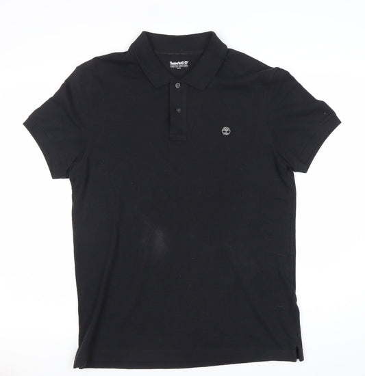 Timberland Men’s Black Cotton Polo Shirt M Regular Fit Logo Casual