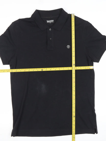 Timberland Men’s Black Cotton Polo Shirt M Regular Fit Logo Casual