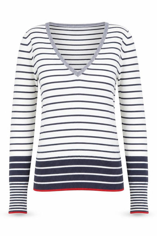United Colors of Benetton Womens Striped Cotton V-Neck Jumper S