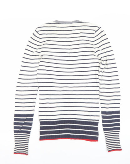 United Colors of Benetton Womens Striped Cotton V-Neck Jumper S