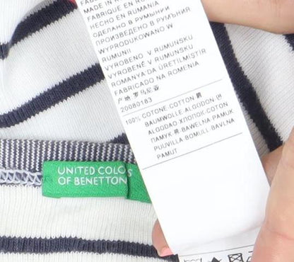 United Colors of Benetton Womens Striped Cotton V-Neck Jumper S