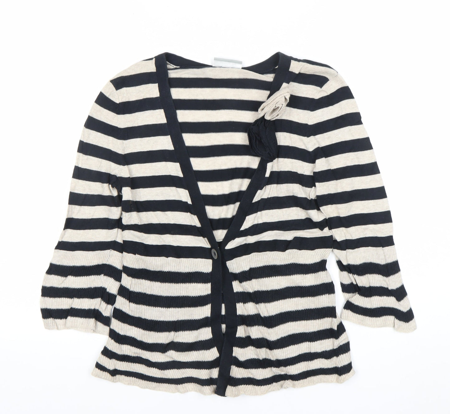 Wallis Women’s Black Beige Striped V-Neck Cardigan S Cotton
