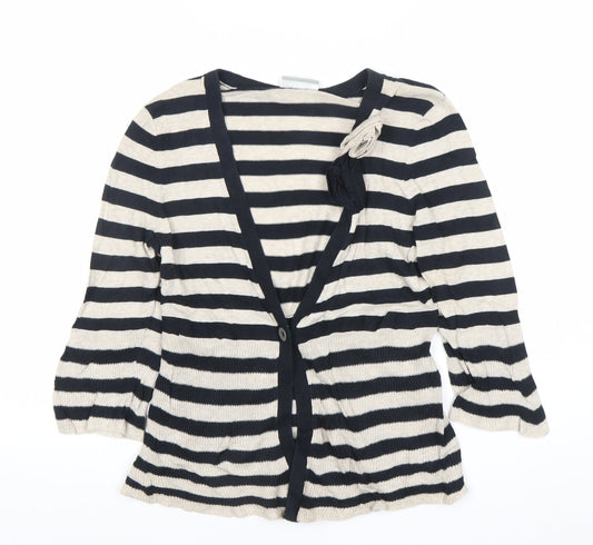Wallis Women’s Black Beige Striped V-Neck Cardigan S Cotton