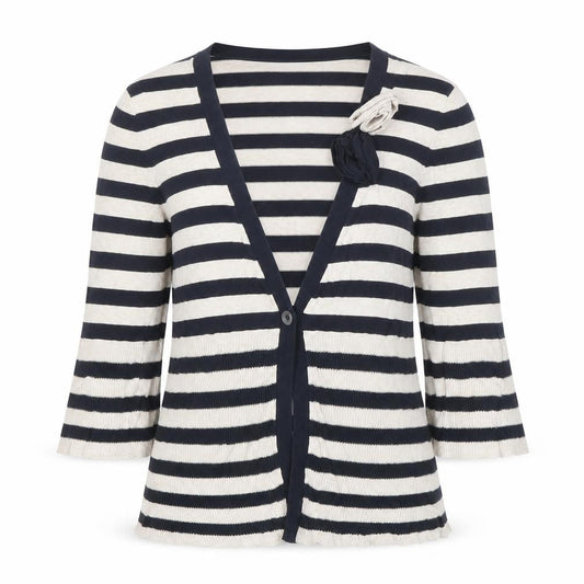 Wallis Women’s Black Beige Striped V-Neck Cardigan S Cotton