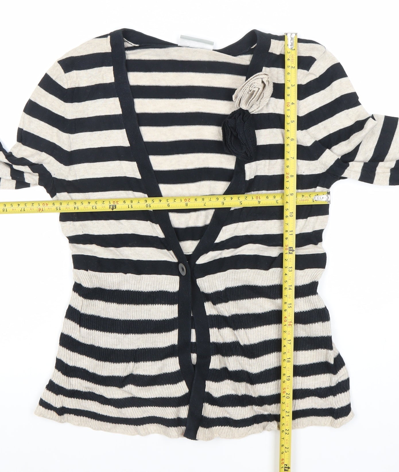 Wallis Women’s Black Beige Striped V-Neck Cardigan S Cotton