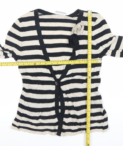 Wallis Women’s Black Beige Striped V-Neck Cardigan S Cotton