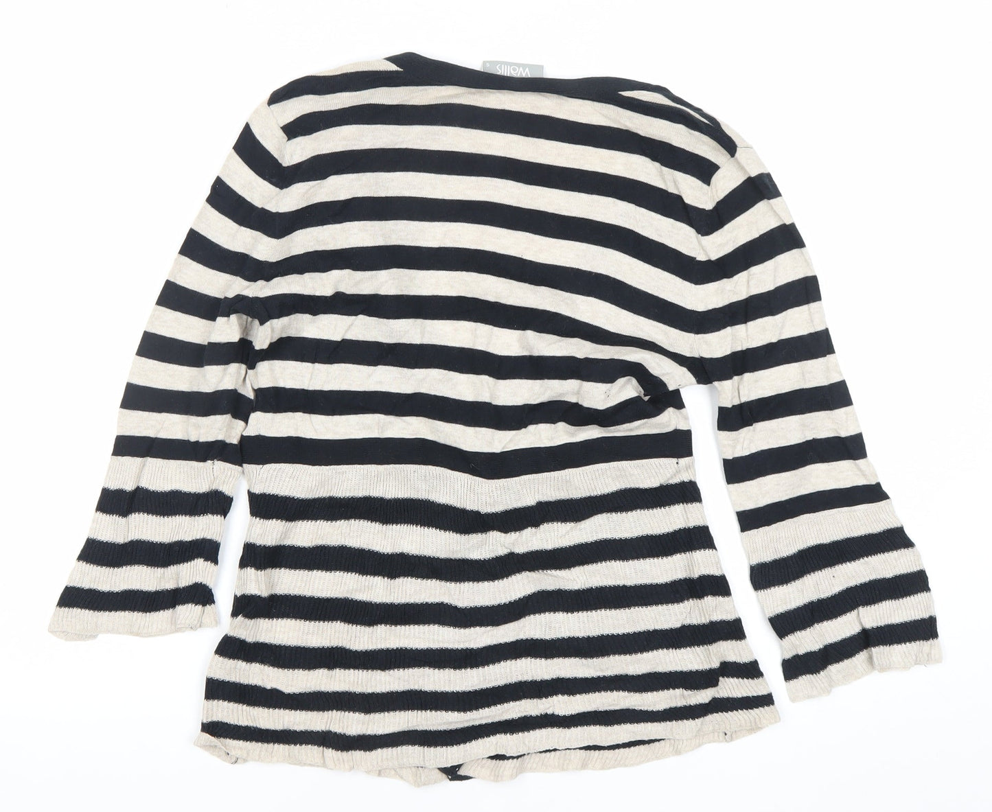 Wallis Women’s Black Beige Striped V-Neck Cardigan S Cotton