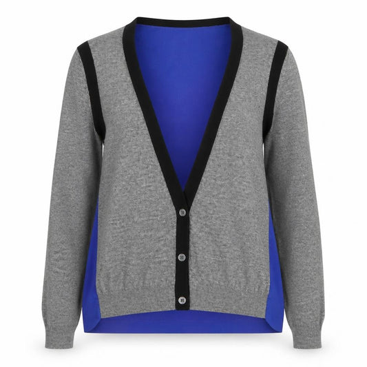 Sita Murt Womens Blue Grey Colourblock Wool Blend Cardigan Size 12