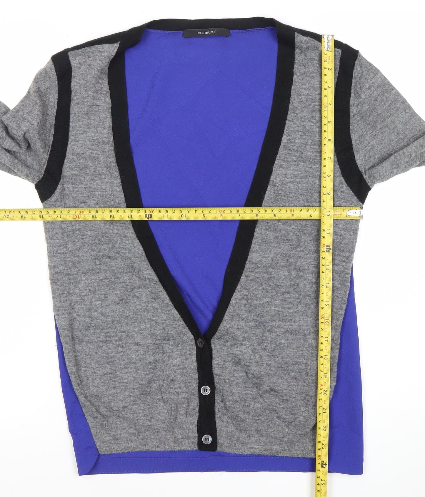 Sita Murt Womens Blue Grey Colourblock Wool Blend Cardigan Size 12
